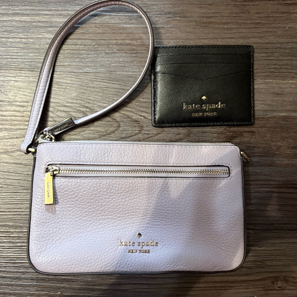 kate spade Lilac Leather Wristlet with Black Card Case